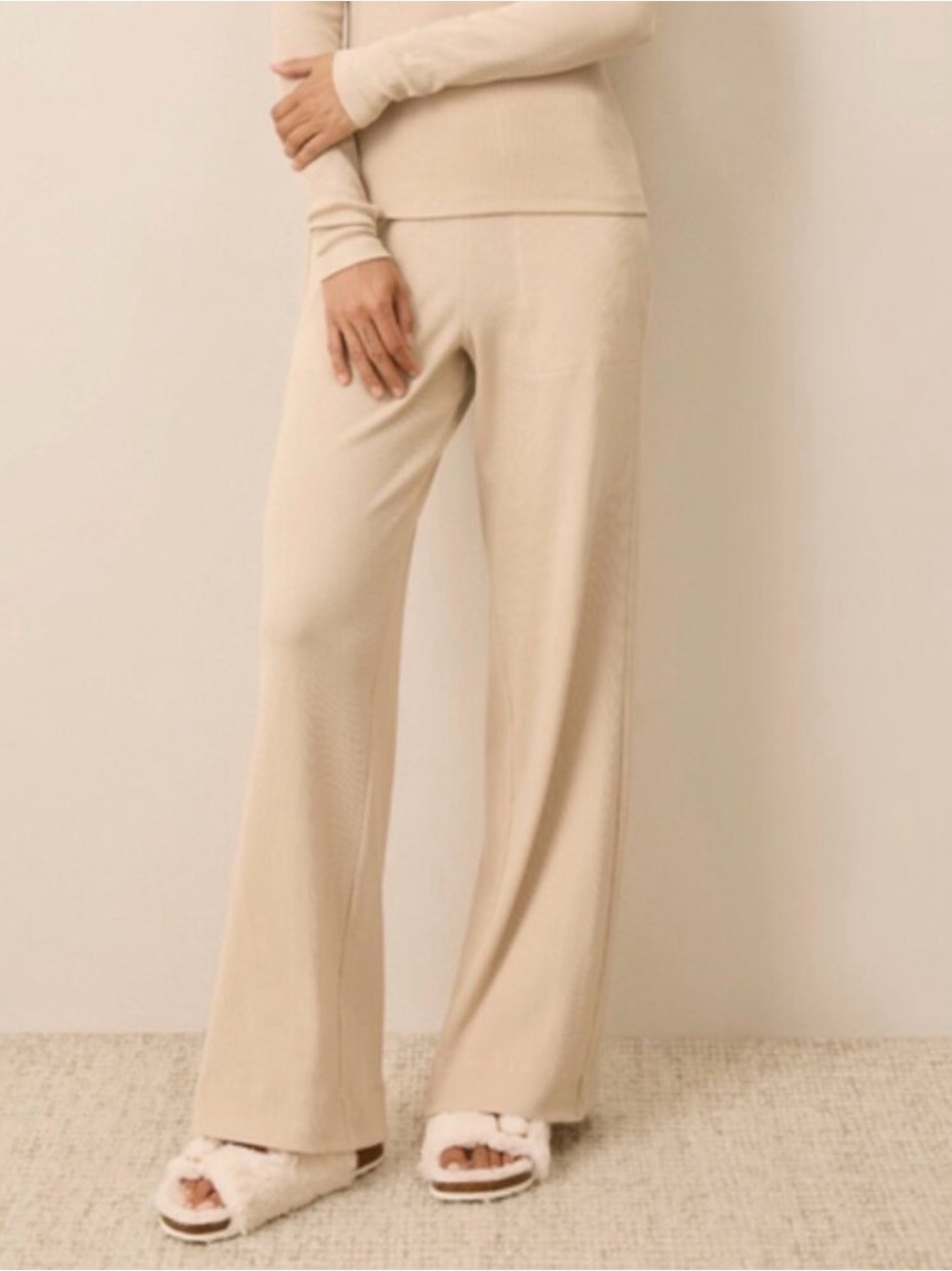 PACT Wms M ORGANIC Minimalist Sustainable Dream Rib Wide Leg Lounge Pant Sesame